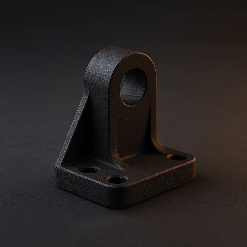 A matte black 3D-printed ABS engineering bracket