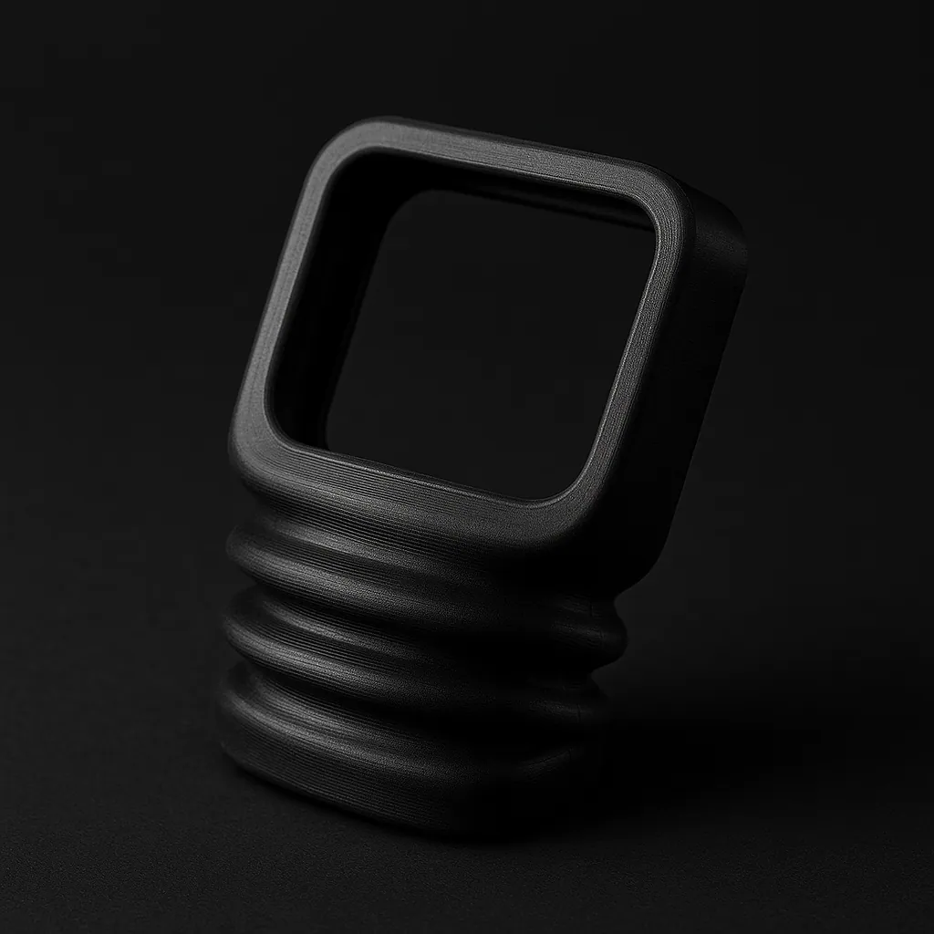 A black flexible TPU 3D-printed part with a soft rubbery sheen